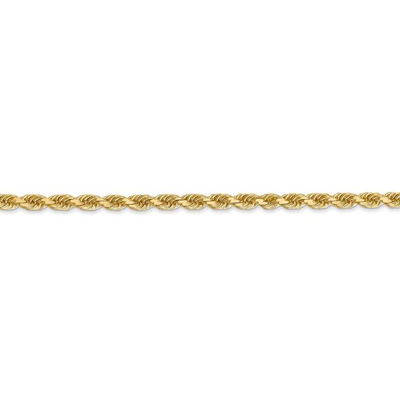 3mm 14k Yellow Gold Solid Diamond Cut Rope Chain Bracelet, 7 Inch